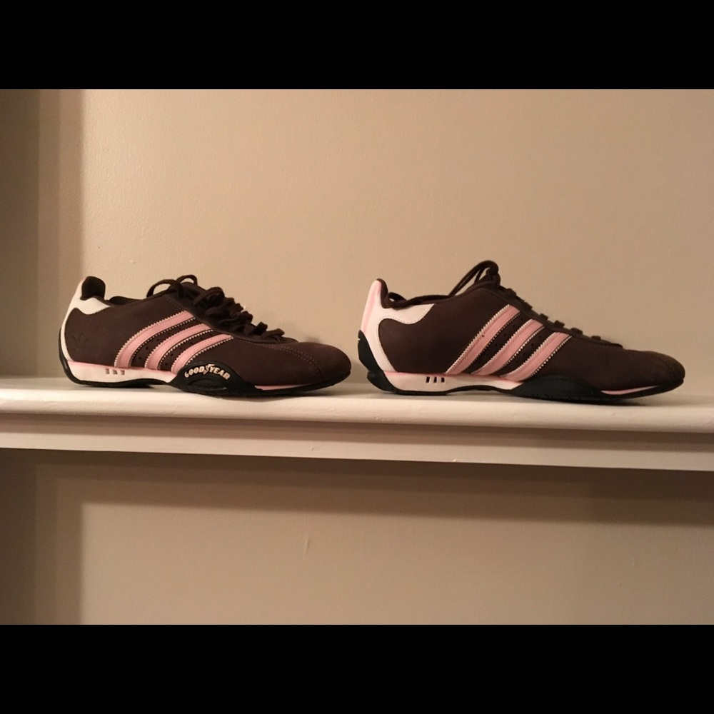 Adidas brown pink stripe Goodyear sneakers size 7